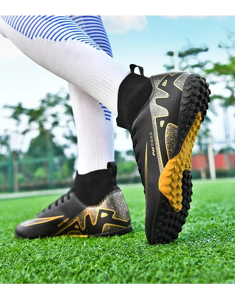 Professional High-Top Turf Soccer Shoes - Men's & Children's Non-Slip Training Cleats for Grass and Society Fields