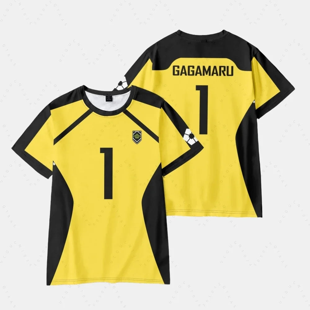 Kids' Anime 3D Print Soccer Jersey - Blue Lock Gagamaru Cosplay T-Shirt for Boys & Girls
