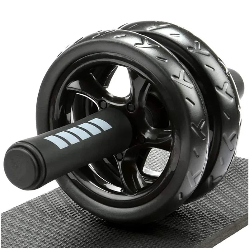 Double-Wheeled Abdominal Roller with Exercise Mat - Silent Core Strength Trainer