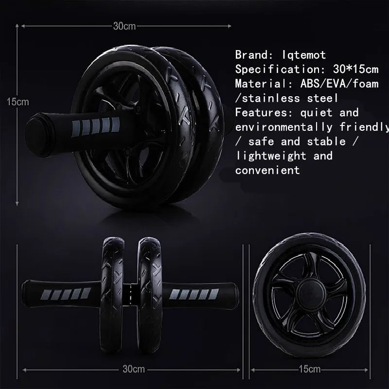Double-Wheeled Abdominal Roller with Exercise Mat - Silent Core Strength Trainer