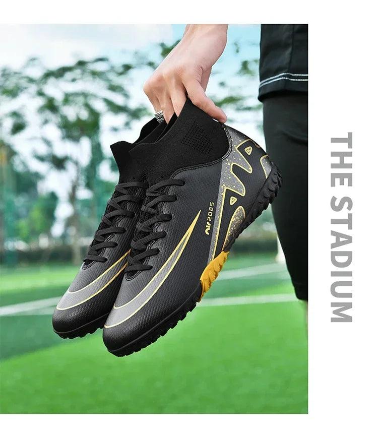 Professional High-Top Turf Soccer Shoes - Men's & Children's Non-Slip Training Cleats for Grass and Society Fields