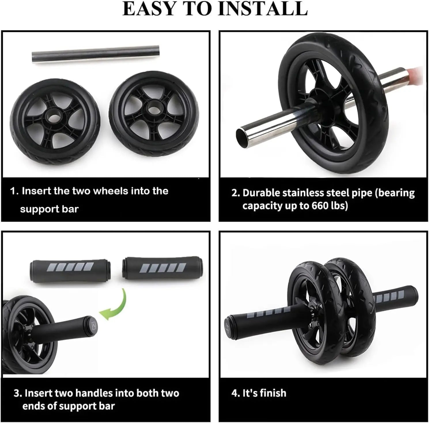 Double-Wheeled Abdominal Roller with Exercise Mat - Silent Core Strength Trainer
