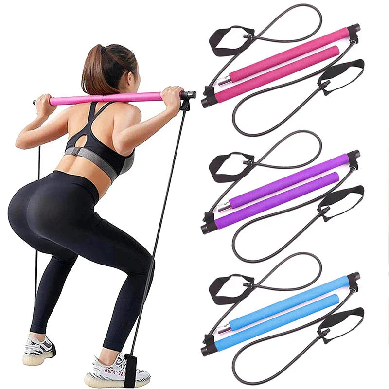 Pilates Bar with Resistance Bands – Portable Home Gym Set