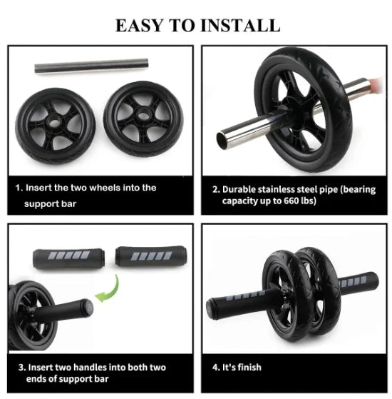 Double-Wheeled Abdominal Roller with Exercise Mat - Silent Core Strength Trainer